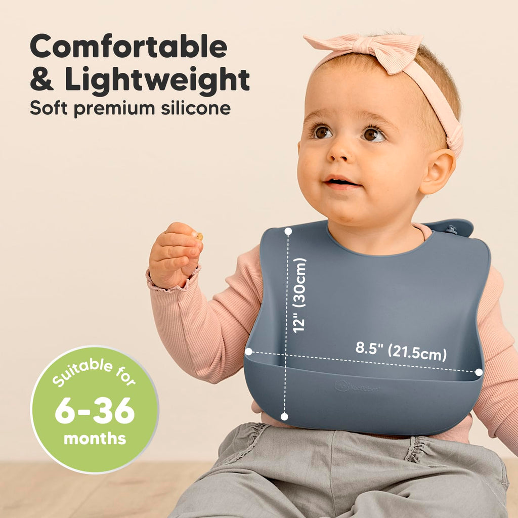KeaBabies 2-Pack Silicone Bibs for Babies, Toddlers Girl, Boy (Slate)