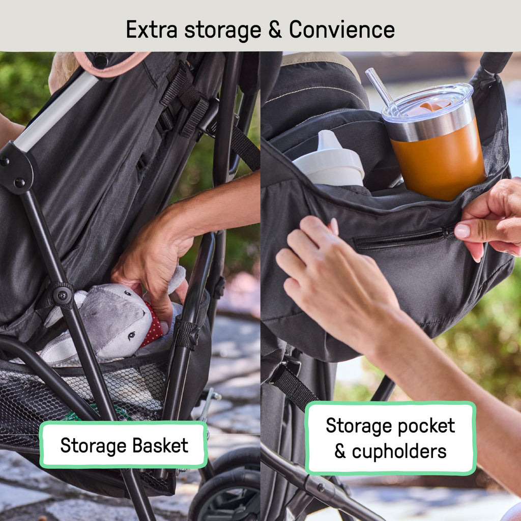 Ingenuity 3D Mini Convenience Stroller – Lightweight Stroller, Compact Fold, Multi-Position Recline, Canopy with Pop Out Sun Visor and More – Umbrella Stroller for Travel, Dusty Rose Pink