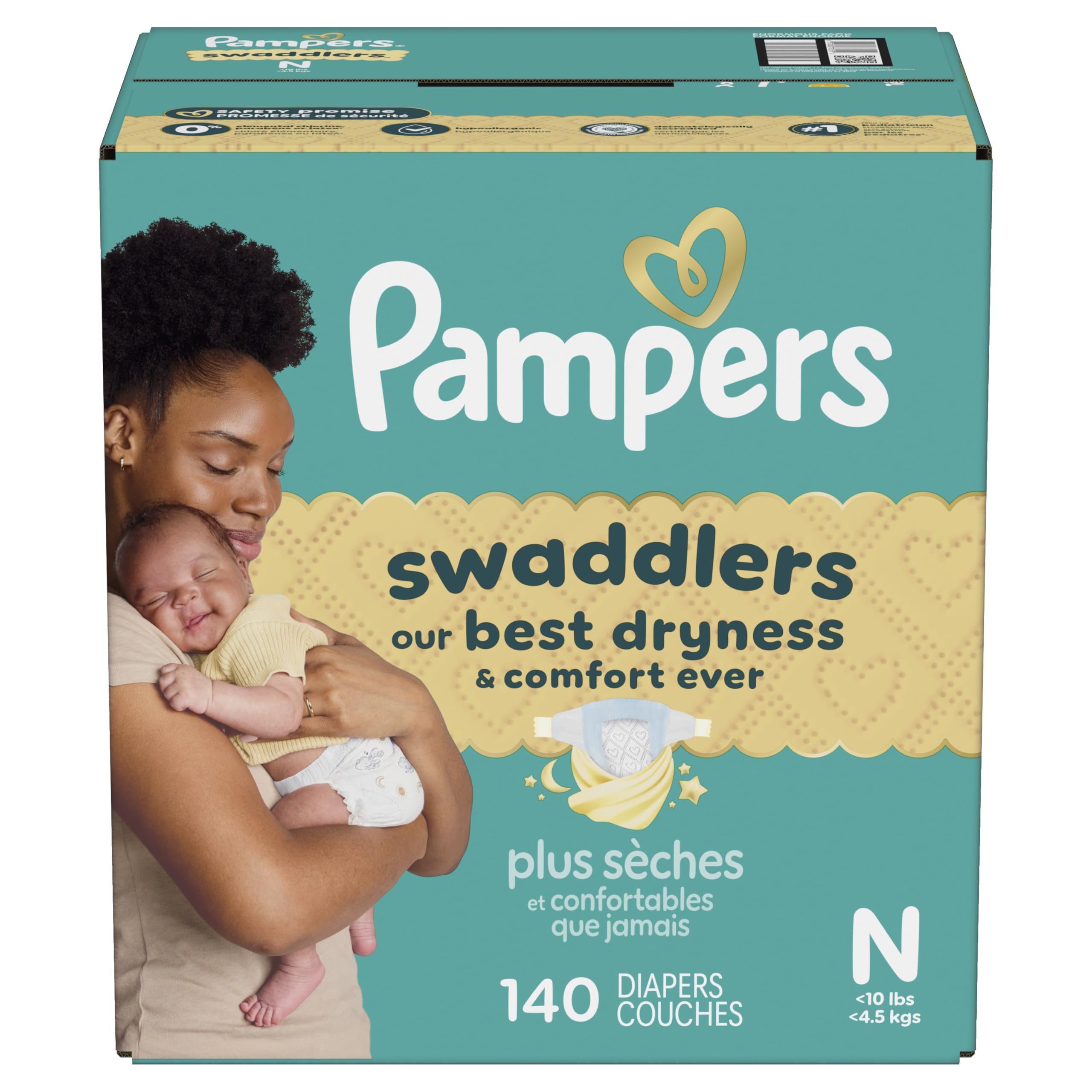 Pampers Swaddlers Newborn Diapers, Size Newborn (<10 lbs), 140 Count, Fragrance Free, Hypoallergenic, Absorbent, Pediatrician Recommended, Skin Safe