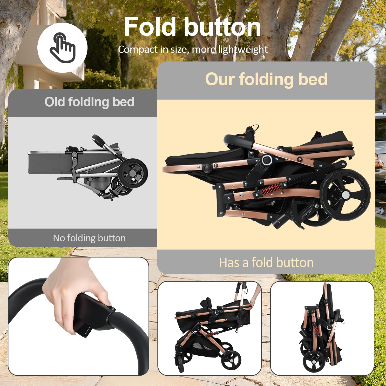 Baby Stroller, 2 in 1 Convertible Bassinet Mode Newborn to Toddler | Reversible Seat UPF Canopy, Shock Absorption Infant Stroller with Five-Point Harness, for Daily Strolls Travel Shopping (Black)