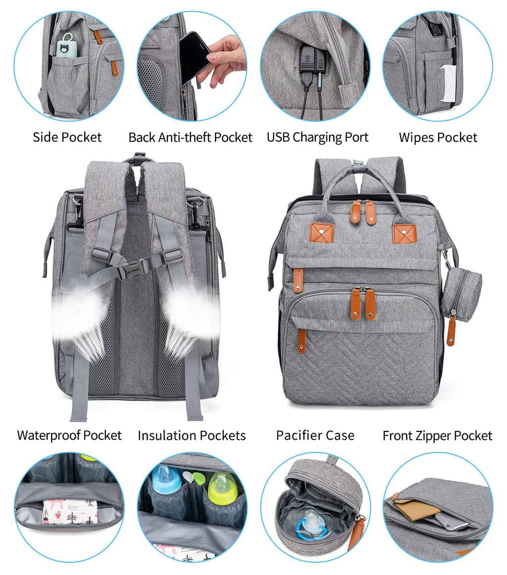 KABAQOO Diaper Bag Backpack with Detachable Changing Station, Large Capacity Baby Diaper Bags for Boys & Girls, Baby Registry Search Stuff & Shower Gifts, Newborn Essentials Must Haves, Grey