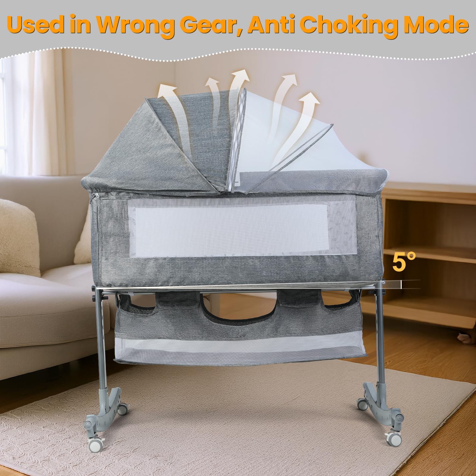 3 in 1 Baby Bassinet Bedside Sleeper, Adjustable Portable Crib with Wheels