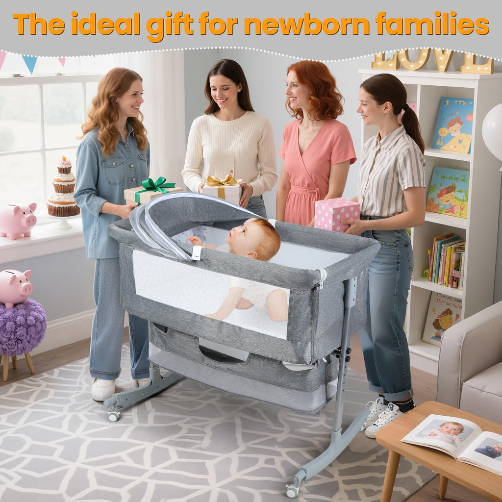 3 in 1 Baby Bassinet Bedside Sleeper, Adjustable Portable Crib with Wheels