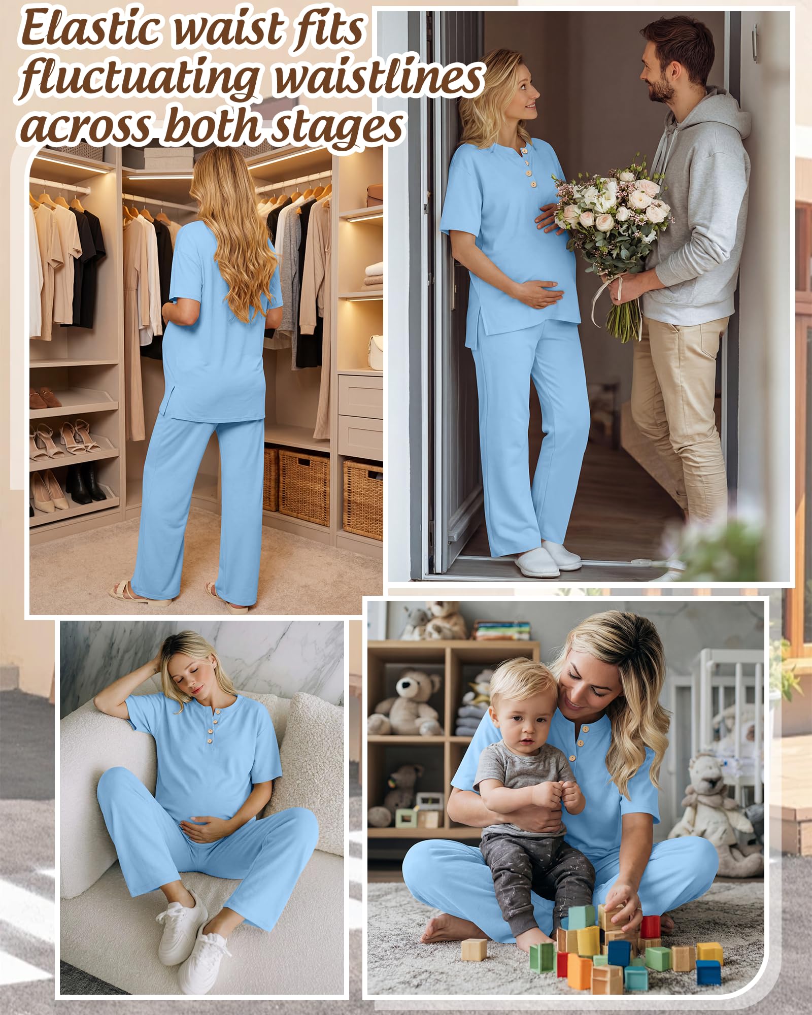 JoyMotion Women Maternity Lounge Set, Light Blue, Medium