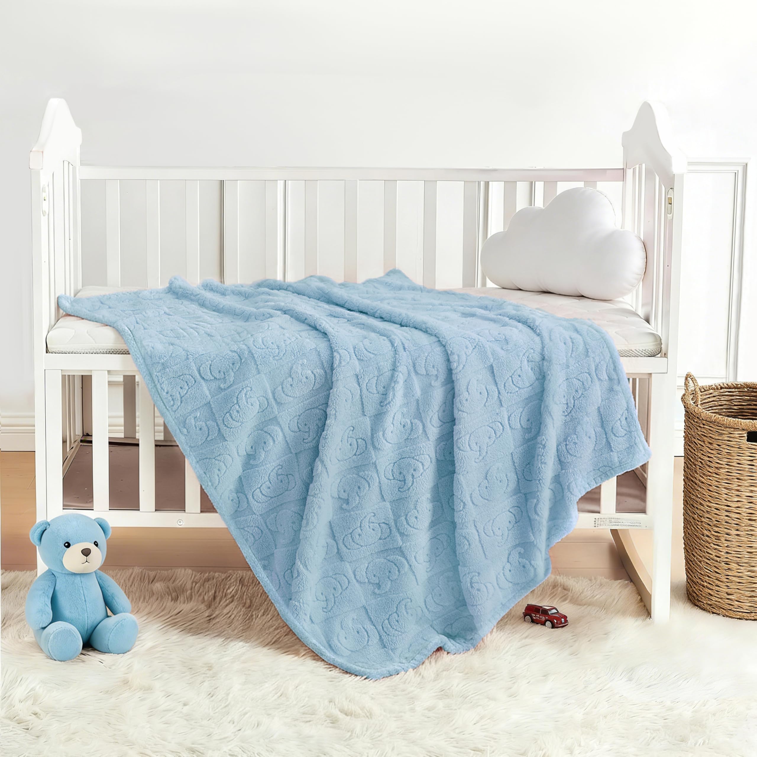 Pro Goleem Elephant Baby Boy Blanket, Soft Fleece Baby Blankets for Boys, 30" x 40" Blue Crib & Stroller Blanket for Newborns and Toddlers