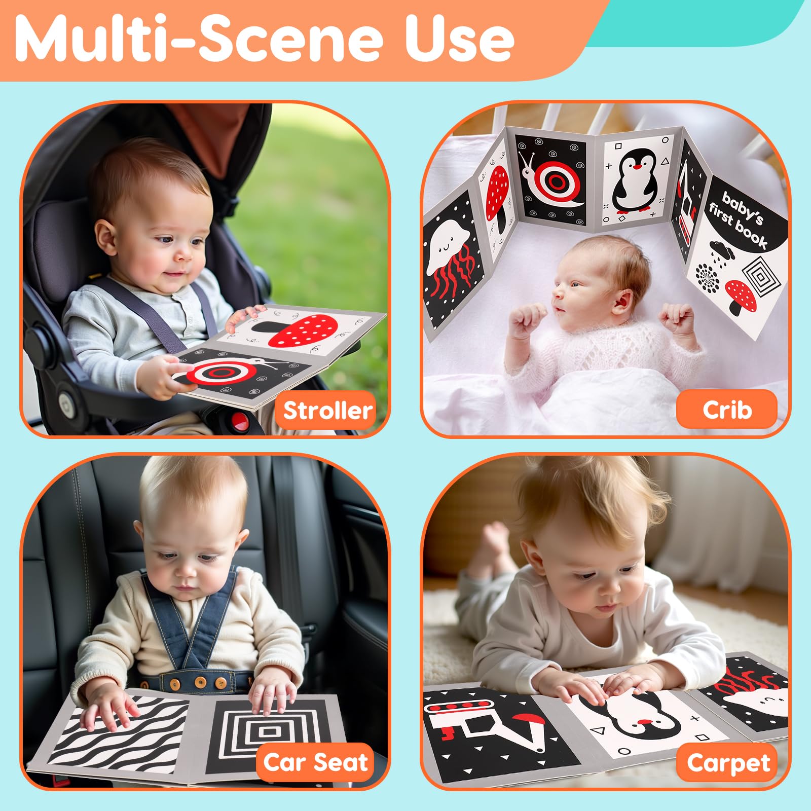 Black and White High Contrast Baby Books Flash Cards Tummy Time Mirror Toys Newborn Toys 0 6 Months Brain Development Infant Stimulating Sensory Toy 0-3 3-6 2 4 5 Month Old Essential