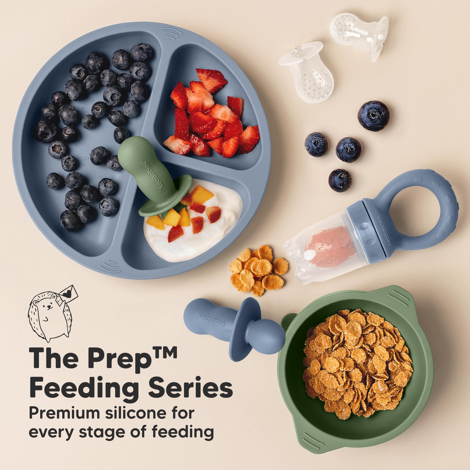 KeaBabies Baby Fruit Feeder 2pk, Silicone Baby Food Feeder,BPA-Free (Slate)