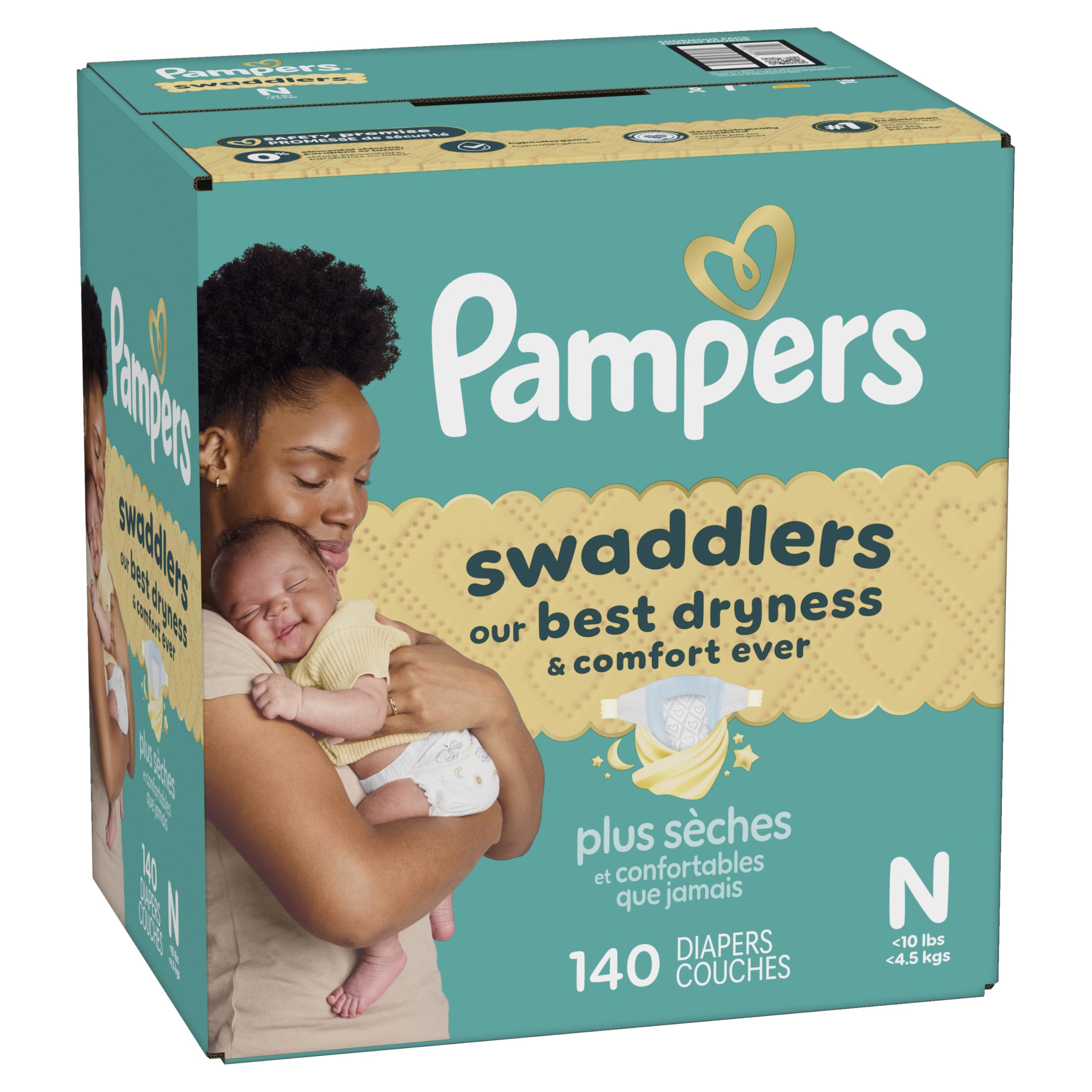 Pampers Swaddlers Newborn Diapers, Size Newborn (<10 lbs), 140 Count, Fragrance Free, Hypoallergenic, Absorbent, Pediatrician Recommended, Skin Safe