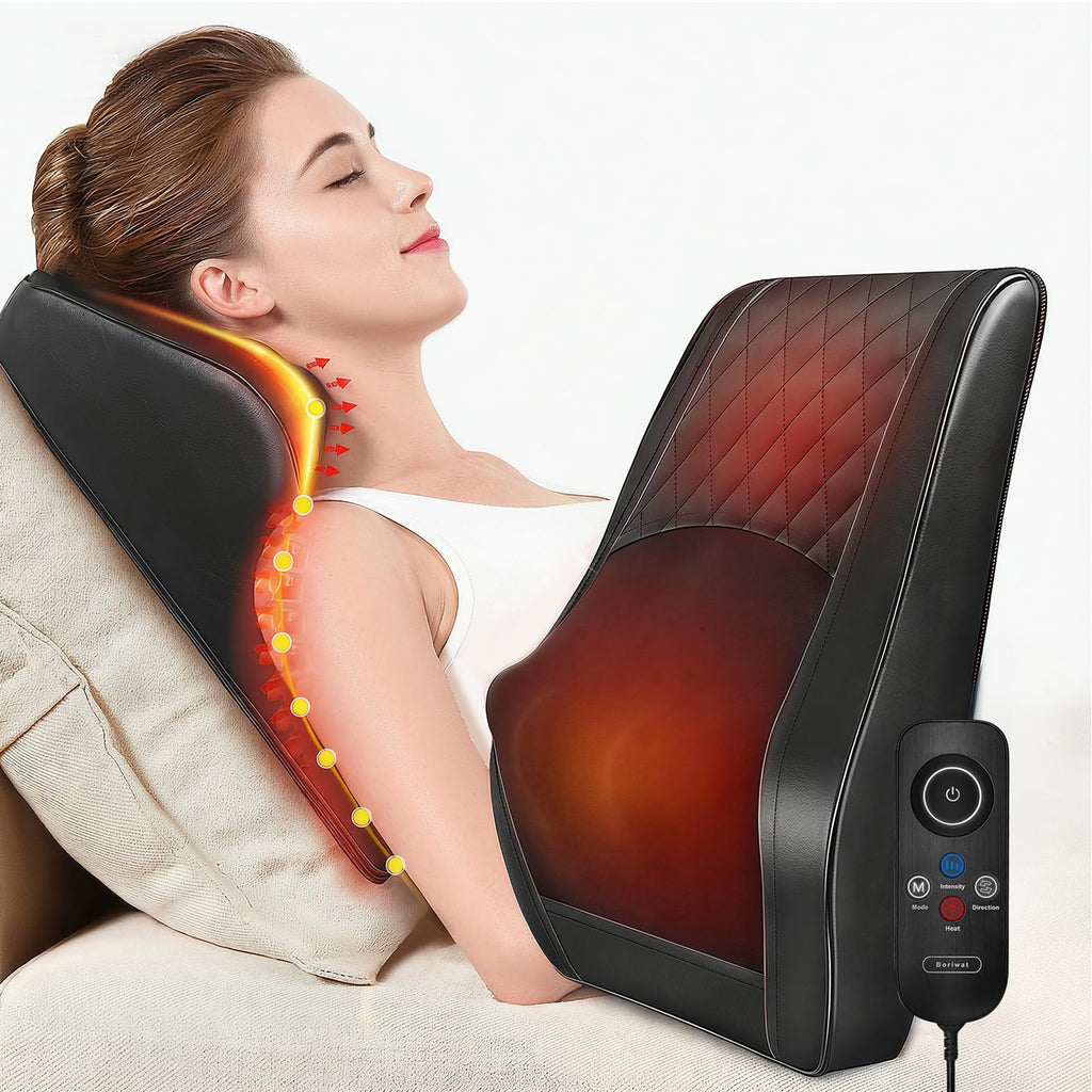 Boriwat Back Massager with Heat, 3D Kneading Massage Pillow for Back, Neck, Shoulder, Leg Pain Relief Deep Tissue, Gifts for Women Men Mom Dad