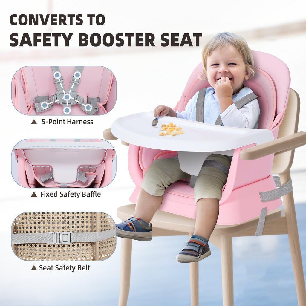 TODECARE 8 in 1 Baby High Chair, Convertible Feeding Chair, Pink