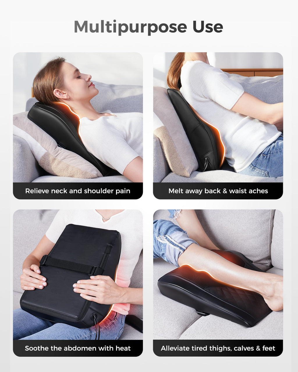 Boriwat Back Massager with Heat, 3D Kneading Massage Pillow for Back, Neck, Shoulder, Leg Pain Relief Deep Tissue, Gifts for Women Men Mom Dad