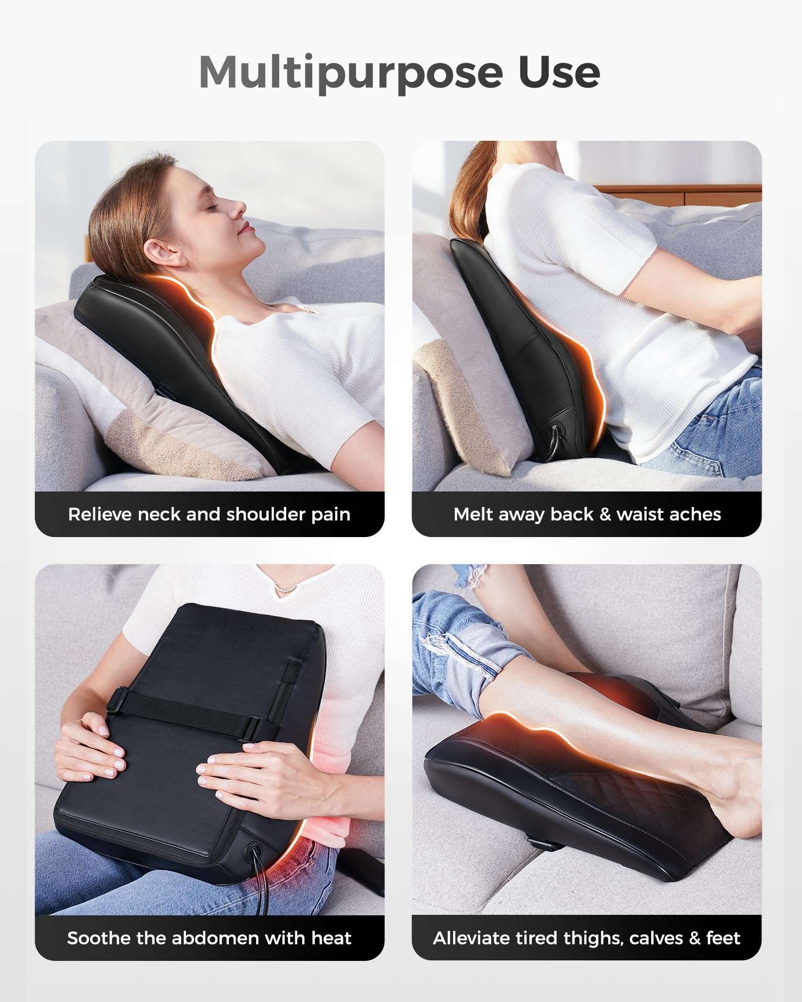 Boriwat Back Massager with Heat, 3D Kneading Massage Pillow for Back, Neck, Shoulder, Leg Pain Relief Deep Tissue, Gifts for Women Men Mom Dad