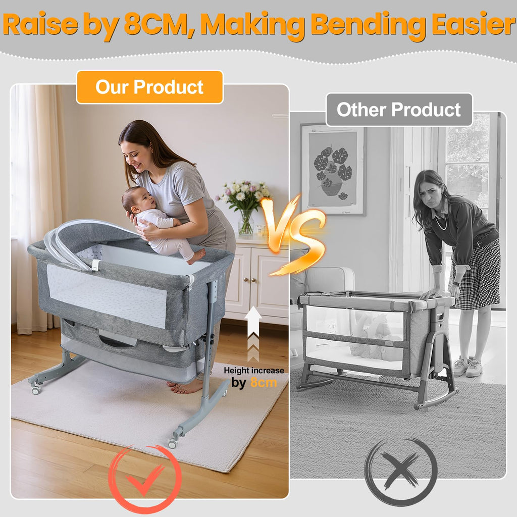 3 in 1 Baby Bassinet Bedside Sleeper, Adjustable Portable Crib with Wheels