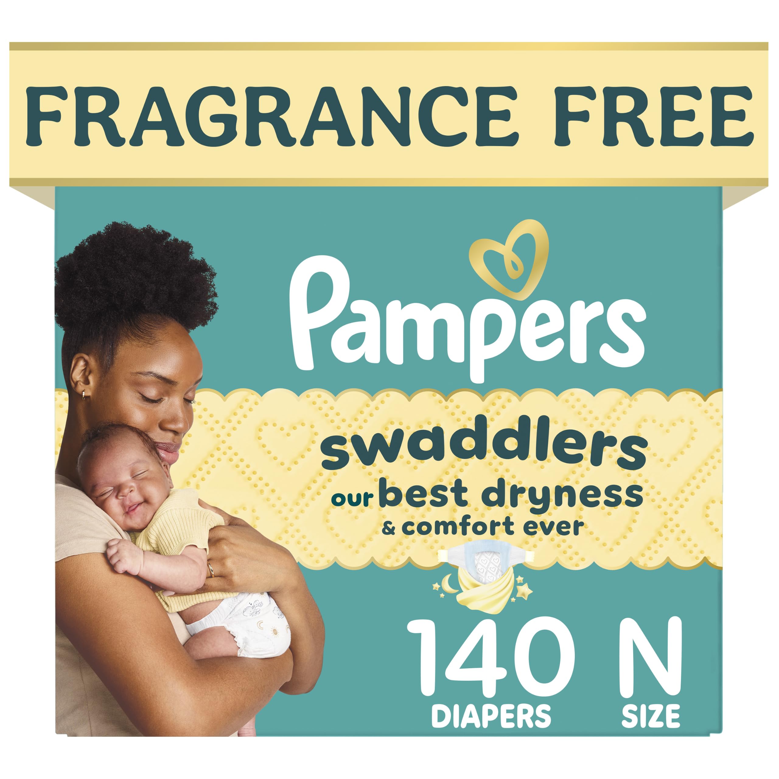 Pampers Swaddlers Newborn Diapers, Size Newborn (<10 lbs), 140 Count, Fragrance Free, Hypoallergenic, Absorbent, Pediatrician Recommended, Skin Safe