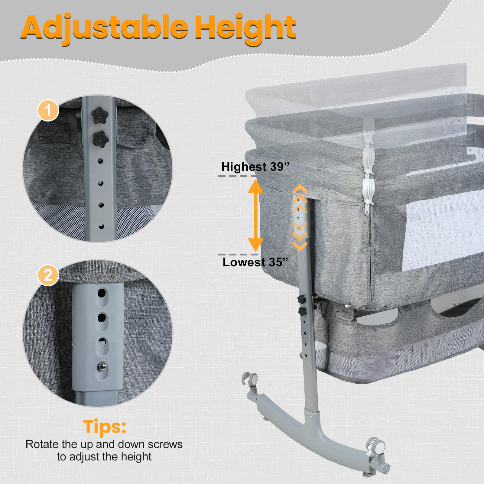 3 in 1 Baby Bassinet Bedside Sleeper, Adjustable Portable Crib with Wheels