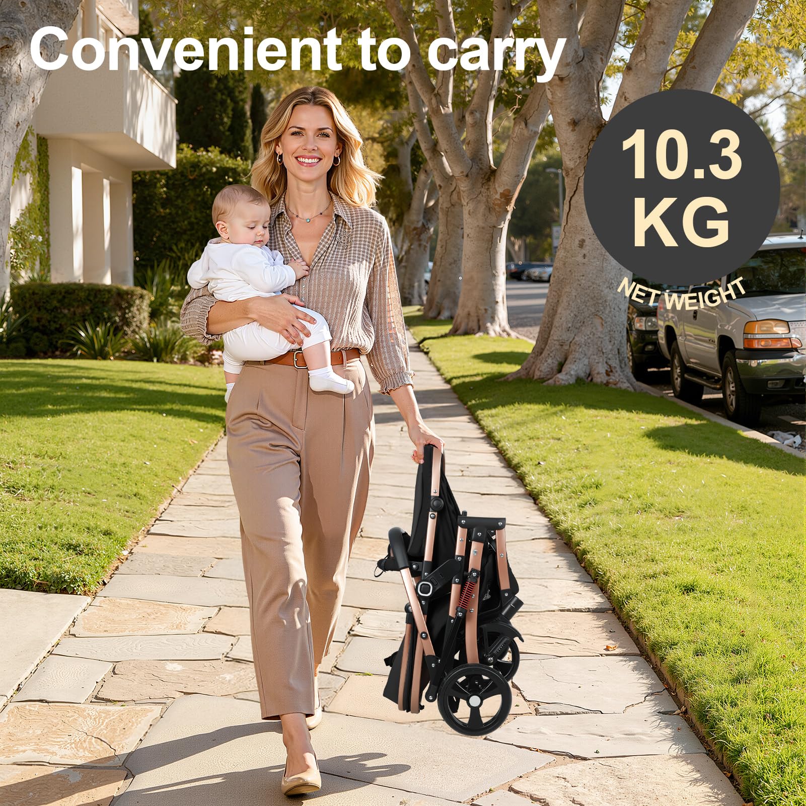 Baby Stroller, 2 in 1 Convertible Bassinet Mode Newborn to Toddler | Reversible Seat UPF Canopy, Shock Absorption Infant Stroller with Five-Point Harness, for Daily Strolls Travel Shopping (Black)