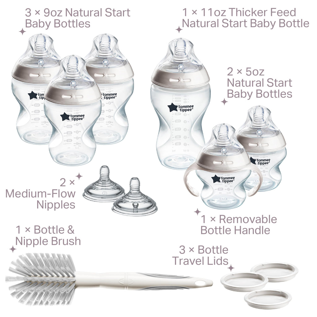 Tommee Tippee Natural Start Baby Bottle Set, Breast-Like Nipples, 0m+