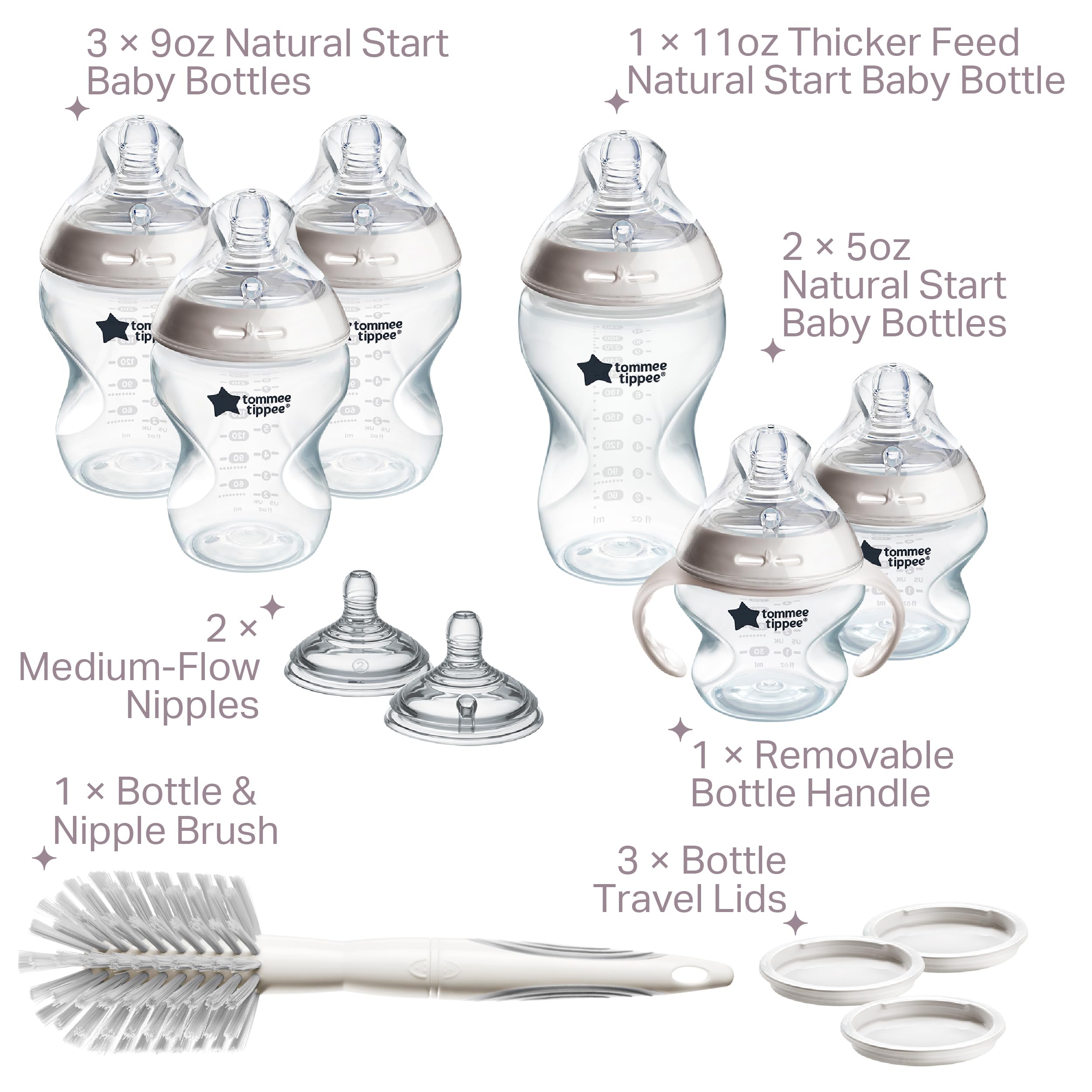 Tommee Tippee Natural Start Baby Bottle Set, Breast-Like Nipples, 0m+
