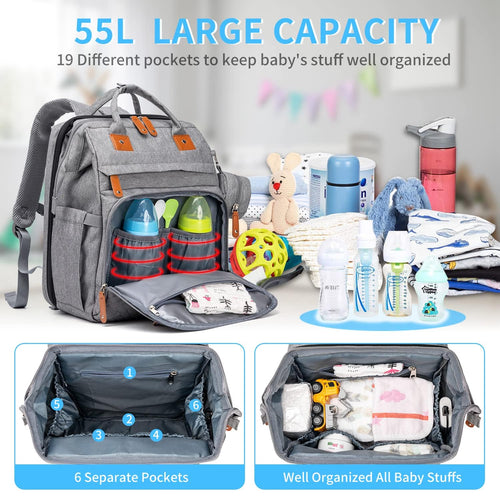 KABAQOO Diaper Bag Backpack with Detachable Changing Station, Large Capacity Baby Diaper Bags for Boys & Girls, Baby Registry Search Stuff & Shower Gifts, Newborn Essentials Must Haves, Grey