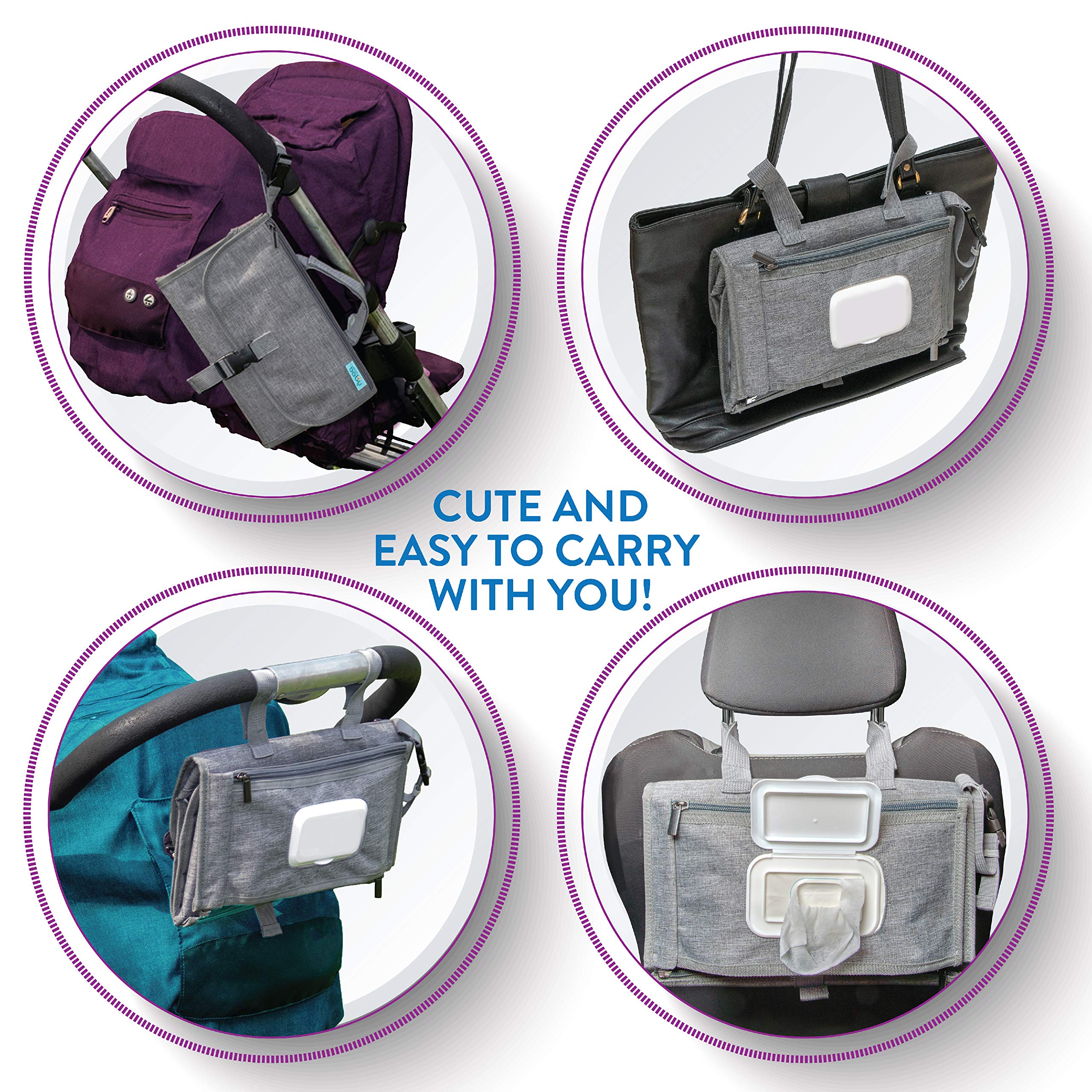 Kopi Baby Portable Diaper Changing Pad with Wipes Pocket, Classic Grey