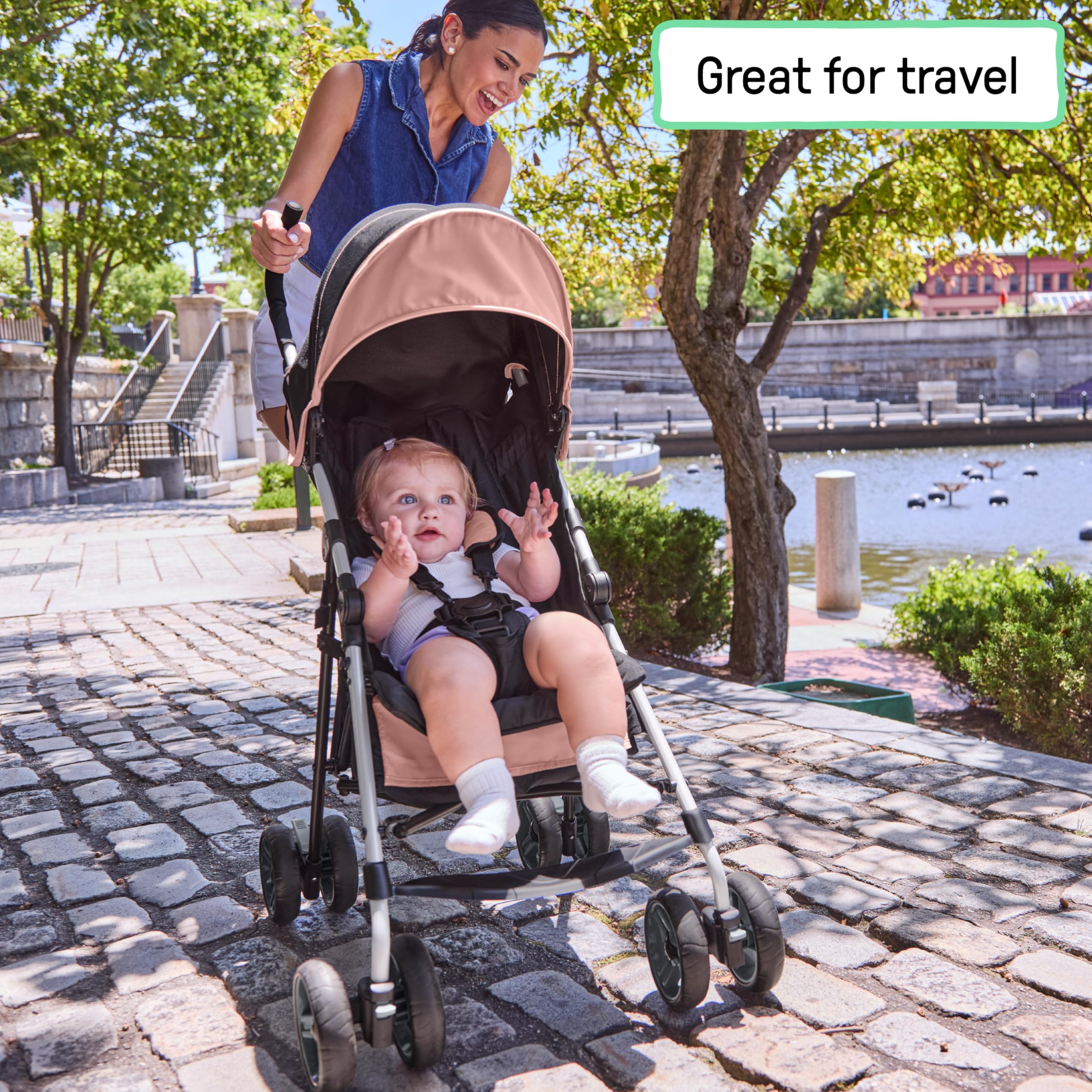 Ingenuity 3D Mini Convenience Stroller – Lightweight Stroller, Compact Fold, Multi-Position Recline, Canopy with Pop Out Sun Visor and More – Umbrella Stroller for Travel, Dusty Rose Pink