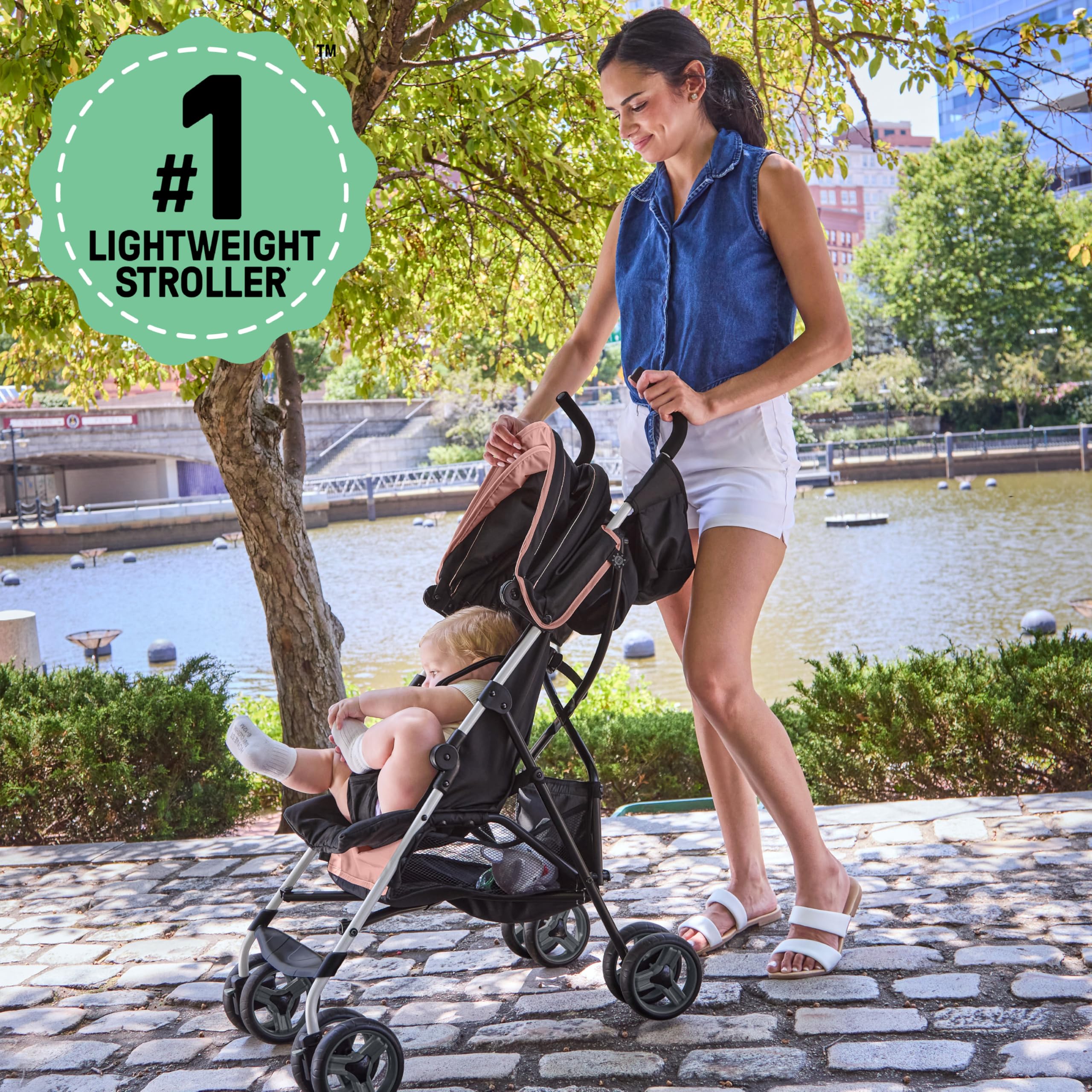 Ingenuity 3D Mini Convenience Stroller – Lightweight Stroller, Compact Fold, Multi-Position Recline, Canopy with Pop Out Sun Visor and More – Umbrella Stroller for Travel, Dusty Rose Pink