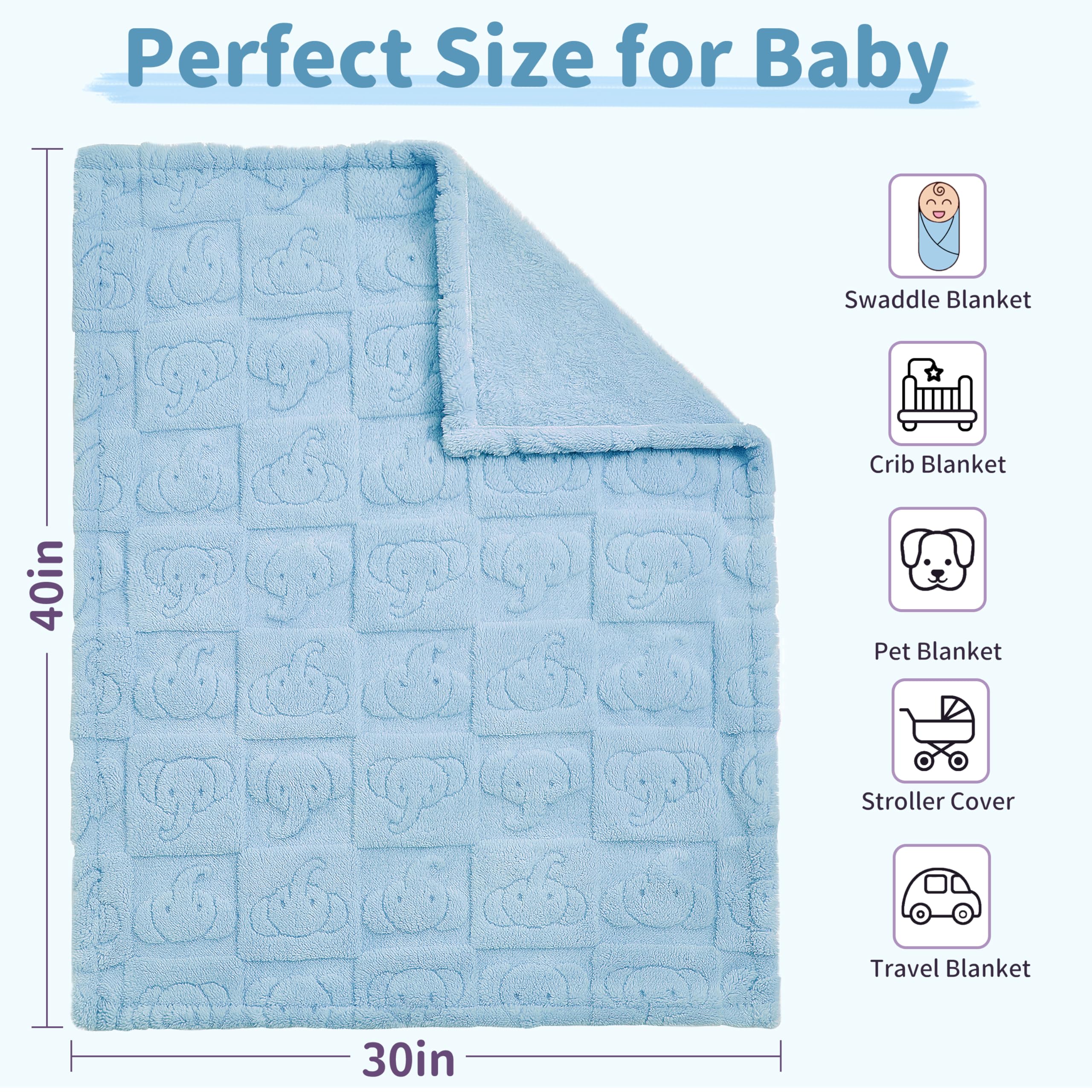 Pro Goleem Elephant Baby Boy Blanket, Soft Fleece Baby Blankets for Boys, 30" x 40" Blue Crib & Stroller Blanket for Newborns and Toddlers