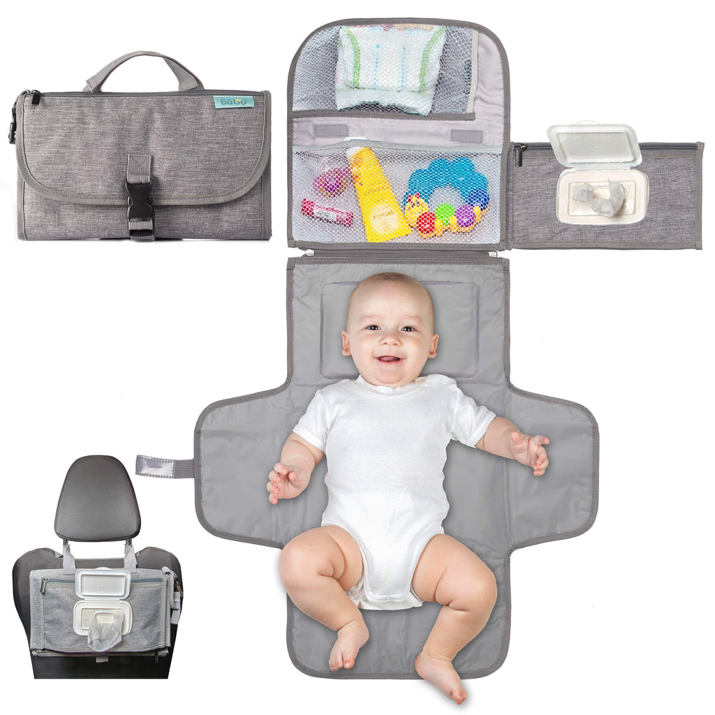 Kopi Baby Portable Diaper Changing Pad with Wipes Pocket, Classic Grey